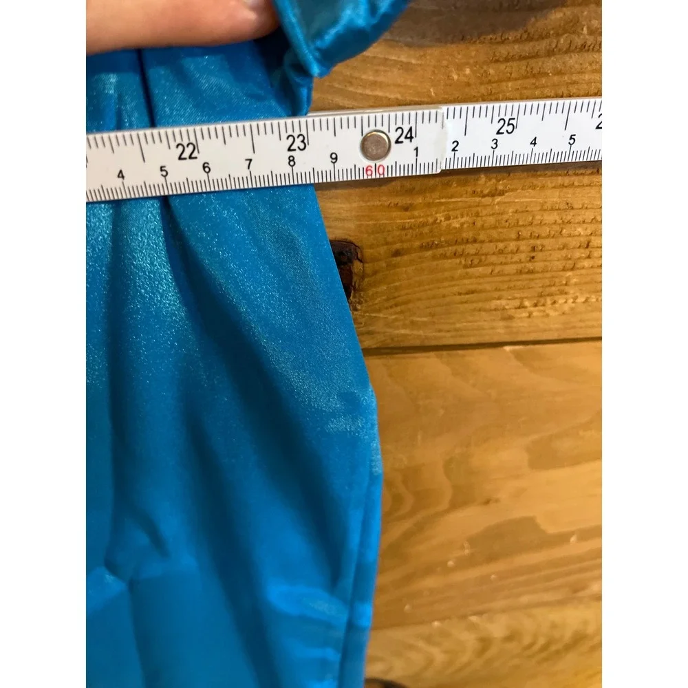 Cabernet Sleepwear Turquoise Teal Satin Button Down Pajama Nightshirt LG Lightwt
